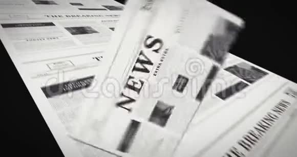 报纸新闻无缝数字环路背景新闻标题刊登在报纸上黑色动画视频的预览图