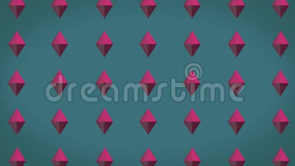 背景与许多旋转粉红色钻石绿色背景3D动画视频的预览图