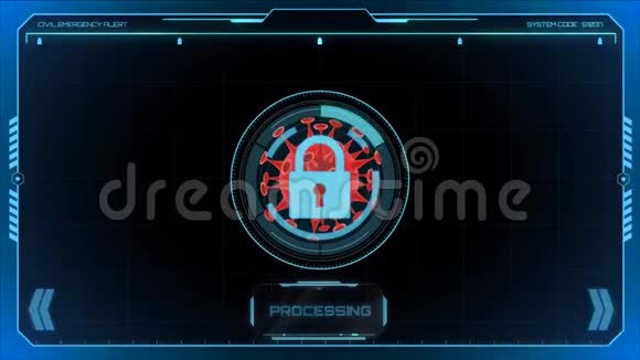动画蓝色框架与圆圈条拘留病毒在黑色背景视频的预览图