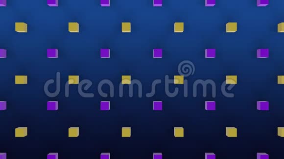 在蓝色背景上移动3D黄色和紫色立方体视频的预览图