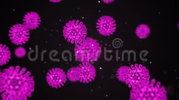 冠状病毒3D动画渲染病原体爆发细菌和病毒引起微生物等疾病视频的预览图