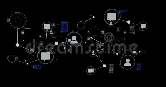 网络和数据连接覆盖在黑色无缝环运动图形动画上视频的预览图