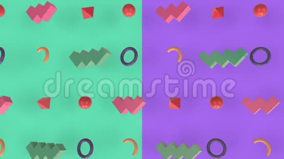 绿色和紫色背景下的三维抽象图形动画视频的预览图