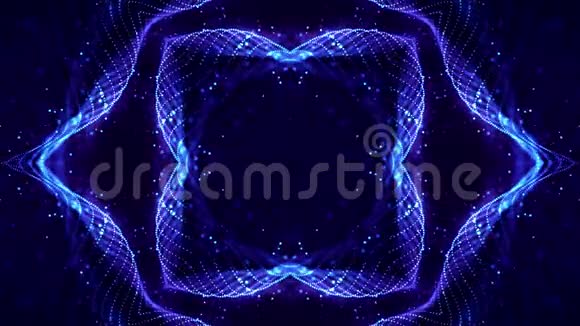 带光效应的4k循环科幻3D背景蓝色的发光粒子形成线条表面复杂对称视频的预览图