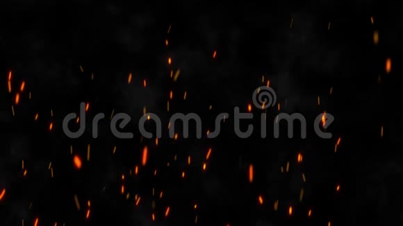 现实的燃烧热火花从夜空中的大火上升4K视频的预览图