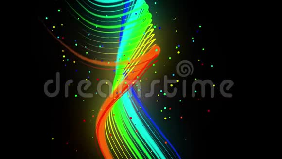 彩虹色霓虹线在空中飞舞平稳振荡和波动三维抽象循环创意背景如辉光视频的预览图