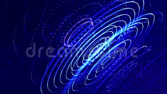 循环科幻粒子背景波克和光效应发光的蓝色粒子形成线条表面复杂视频的预览图