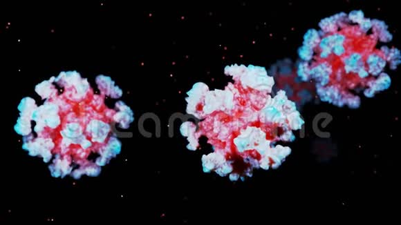 冠状病毒covid19型h1n1型禽流感或猪流感在液体三维表现中平稳运动视频的预览图