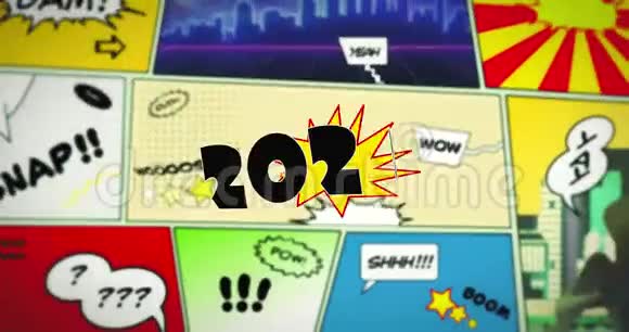 2020年漫画比赛二十世纪二十年代七彩连环画前景中的语音泡沫文字视频的预览图