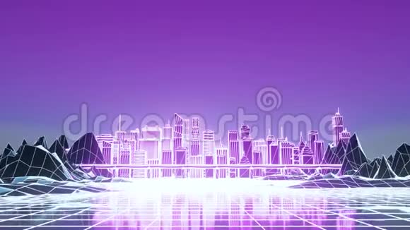 数字科幻城市与霓虹灯照明技术概念三维渲染视频的预览图