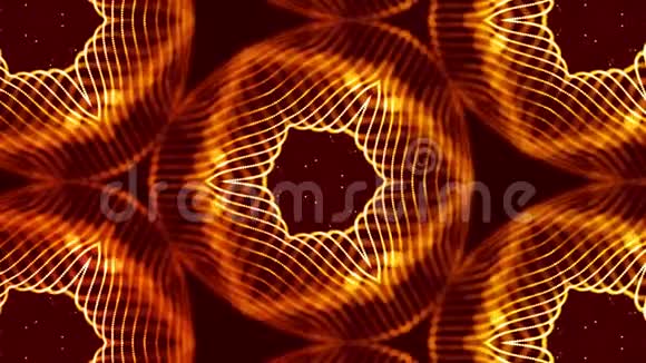 纳米技术微观世界的抽象4k循环科幻3d背景与辉光金粒子形成线视频的预览图