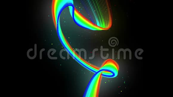 彩虹色霓虹线在空中飞舞平稳振荡和波动三维抽象循环创意背景如辉光视频的预览图