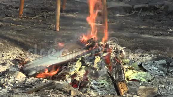 无家可归者的火烟燃烧和木板木材清漆家具和塑料瓶捷克共和国视频的预览图