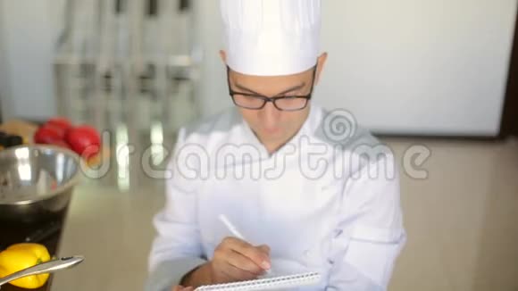 一家商业厨房里的男厨师坐在欢呼声中写了一篇报告视频的预览图
