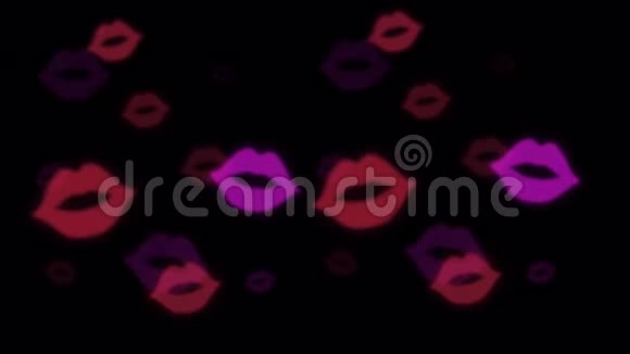 动画红紫色口红印在黑色背景上视频的预览图