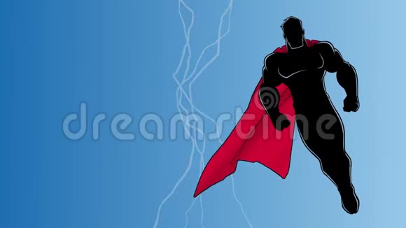 雷雨中飞行的超级英雄剪影视频的预览图