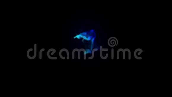 在4k水中注射荧光蓝墨水油墨流动中辉光粒子的三维渲染Luma哑光频道视频的预览图