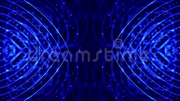循环科幻3D抽象背景发光的蓝色粒子形成线条对称的结构如在微世界或视频的预览图