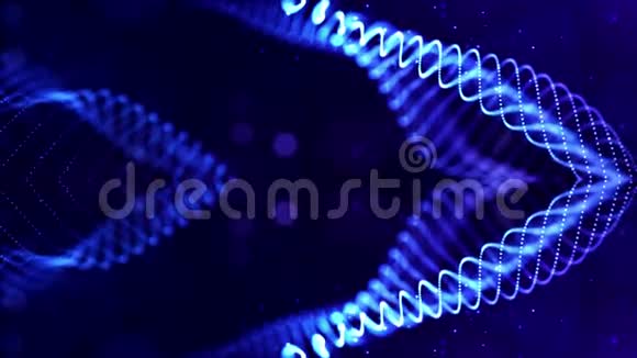 发光的蓝色粒子形成线条对称的结构如在微世界或宇宙空间4k循环科幻3d摘要视频的预览图