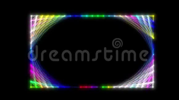 复古框架霓虹灯发光屈膝效应彩虹色4K视频的预览图
