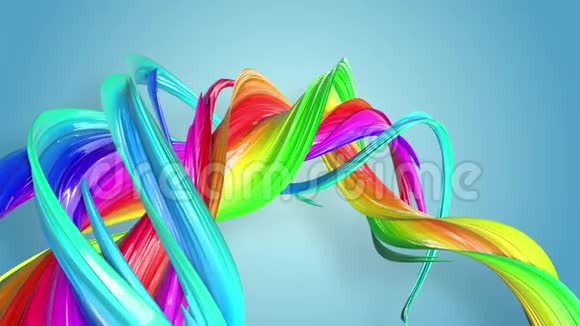 美丽的彩虹丝带扭曲弯曲彩色创意背景与柔和流畅的动画视频的预览图