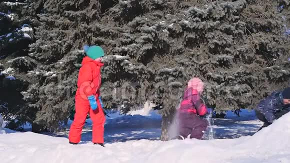 孩子们在冬天在雪地里玩耍视频的预览图