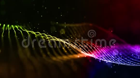 4k循环科幻背景与波克和光效渐变色粒子形成线面线视频的预览图