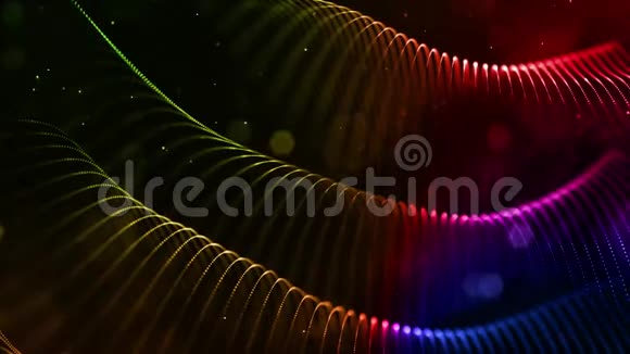 4k循环科幻背景与波克和光效渐变色粒子形成线面线视频的预览图