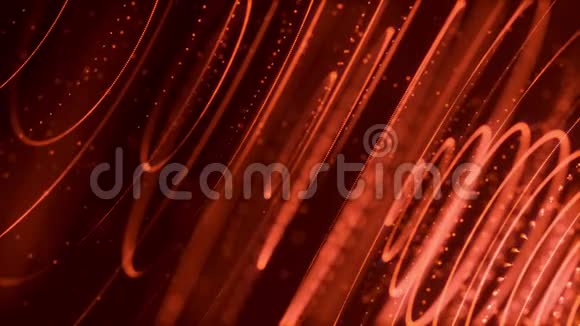 4k循环科幻红背景与波克和光效应发光的红色粒子形成线表面线视频的预览图