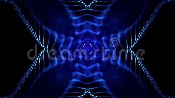 带光效应的4k循环科幻3D背景蓝色的发光粒子形成线条表面复杂对称视频的预览图