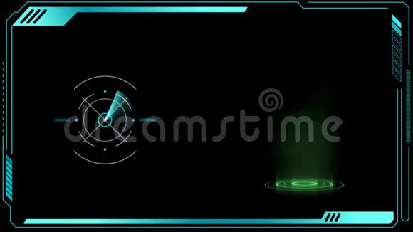 动画蓝色框架与圆圈加载条和绿色电源灯在黑色背景视频的预览图