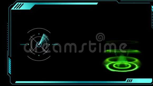动画蓝色框架与圆圈加载条和绿色电源灯在黑色背景视频的预览图