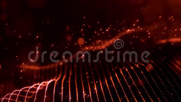 4k循环科幻红背景与波克和光效应发光的红色粒子形成线表面线视频的预览图