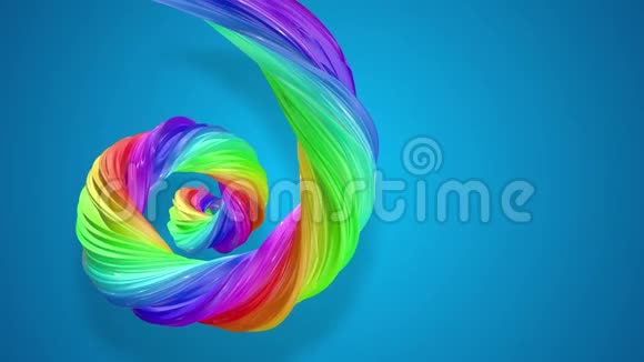 抽象背景与彩虹颜色条纹移动在螺旋和闪亮的蓝色背景在4K三维无缝视频的预览图