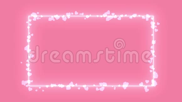 霓虹灯框架心在粉红色的背景情人节视频的预览图