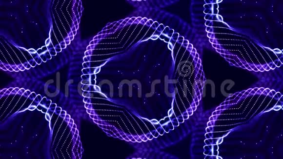 纳米技术微观世界的抽象主题4k循环科幻3d背景与发光蓝色粒子形成线视频的预览图