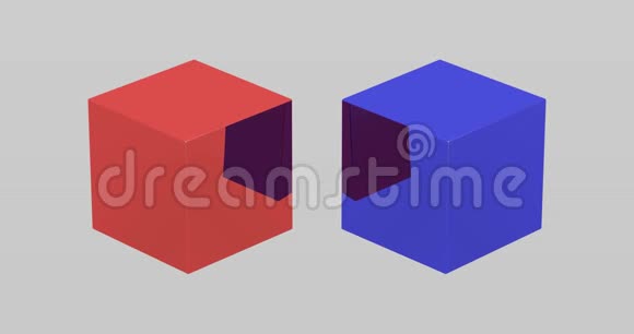 光泽的红色和蓝色三维立方体动画与反射视频的预览图
