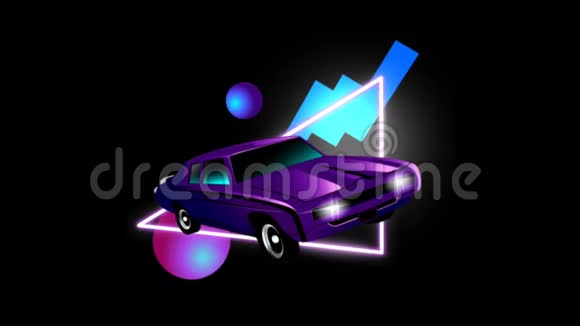 黑色背景上的紫色汽车动画视频的预览图