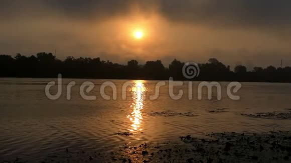 美丽的日落在德尼伯河岸与金色的阳光在夏天视频的预览图