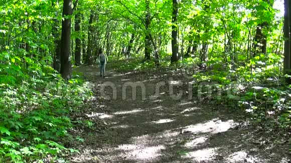 一个十几岁的女孩穿过公园在阳光明媚的日子里在新鲜空气中的女学生静态相机电影视频的预览图