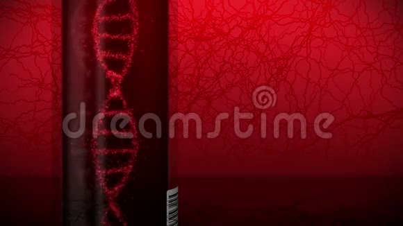 试管中带红血的DNA系统分子验血设备循环动画医学概念三维渲染静脉和一个视频的预览图