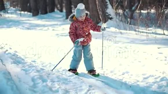 小女孩正在学习越野滑雪视频的预览图