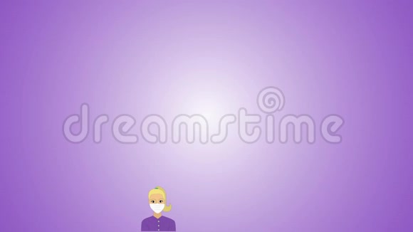 一群人戴着面具出现在紫色的背景上2d世界人口防病毒动画视频的预览图