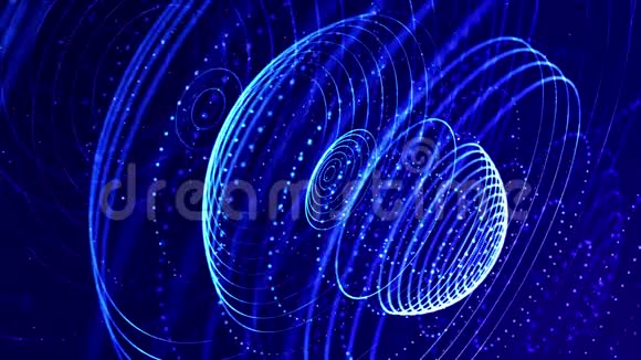 4k循环科幻粒子背景与波克和光效应蓝色微粒形成线球体视频的预览图