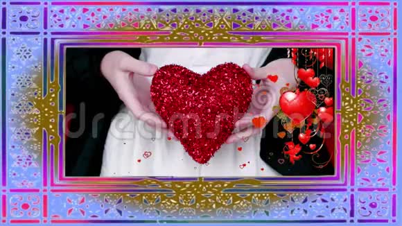 情人节快乐五颜六色的框架和红心是露珠情人节电影背景循环情人节假日视频的预览图