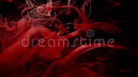 红墨水溅在黑色背景的水中视频的预览图
