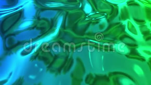动画蓝色绿色金属梯度在4k3D波浪布表面的渲染形成波纹如液态金属视频的预览图