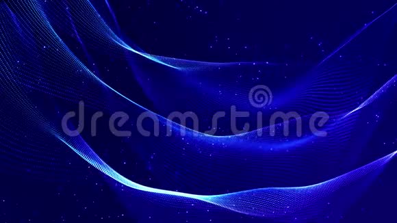 4k循环科幻粒子背景与波克和光效应发光的蓝色粒子形成线表面视频的预览图