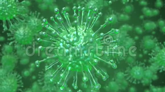 多个绿色冠状病毒COVID19循环运动背景视频的预览图
