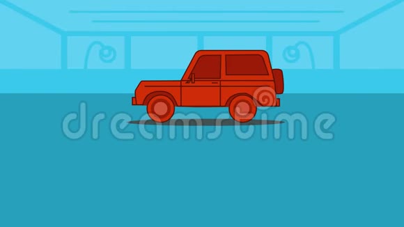 2D动画红色的汽车开进来两只白种人的手在前台颤抖西班牙销售标志出现出售和出售视频的预览图